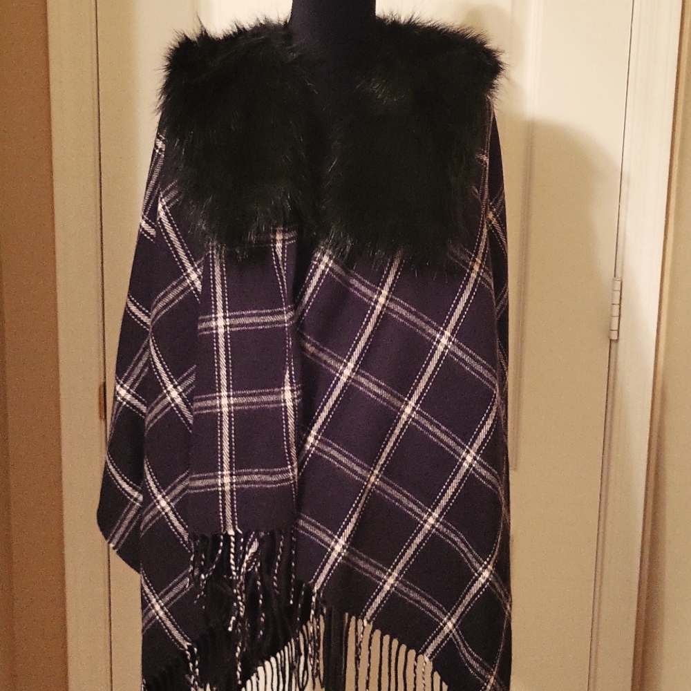 J. Crew Cape w/Faux Fur Trim O/S